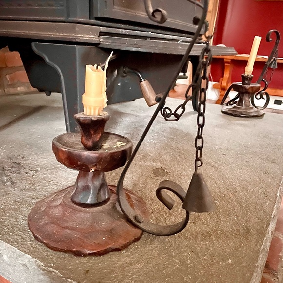 Vintage Wood and Wrought Iron Candle Holders with Snuffers. Gorgeous. - Picture 7 of 7